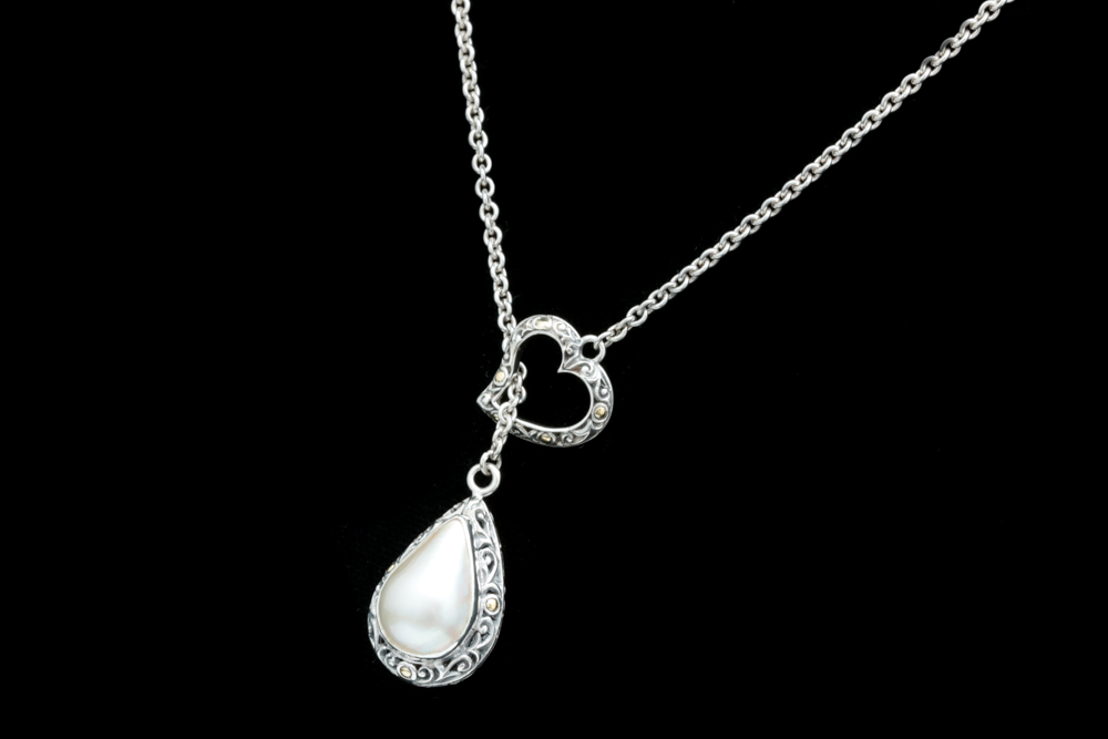 Sterling Silver, 18K Yellow Gold and Mabe Pearl Necklace