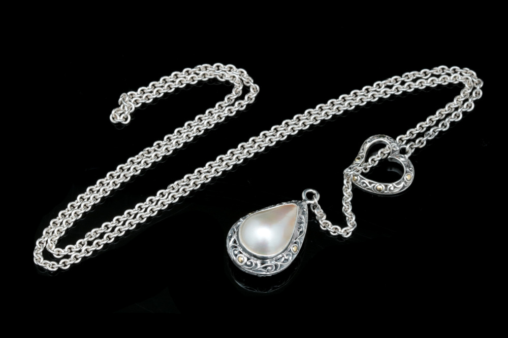 Sterling Silver, 18K Yellow Gold and Mabe Pearl Necklace