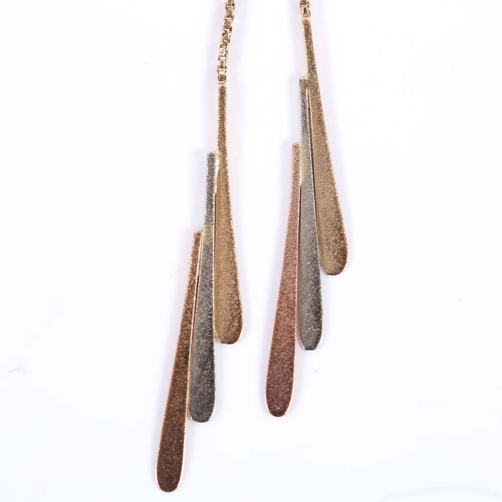 14K Yellow Gold Earrings with Tri-Color Gold Jackets