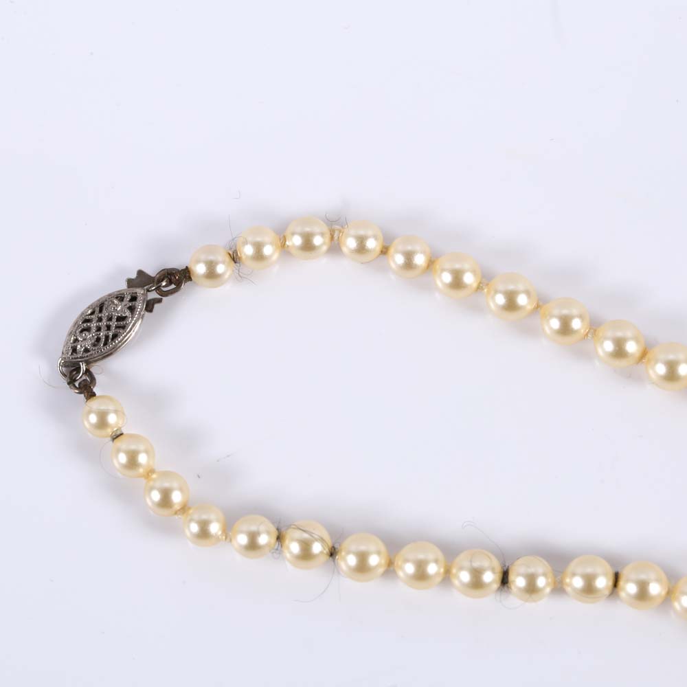 Sterling Silver Simulated Pearl Necklace