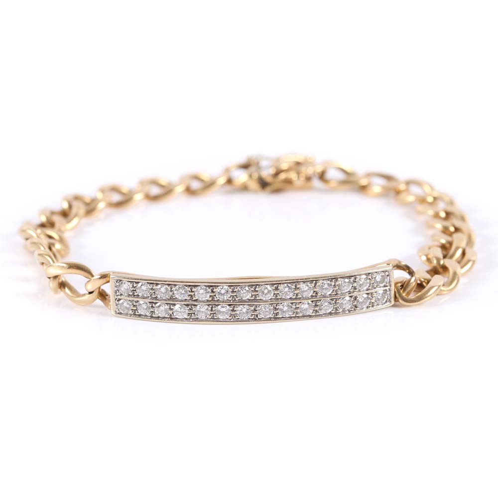 14K Yellow Gold Double Row 1.00 CTW Diamond Link Braclet
