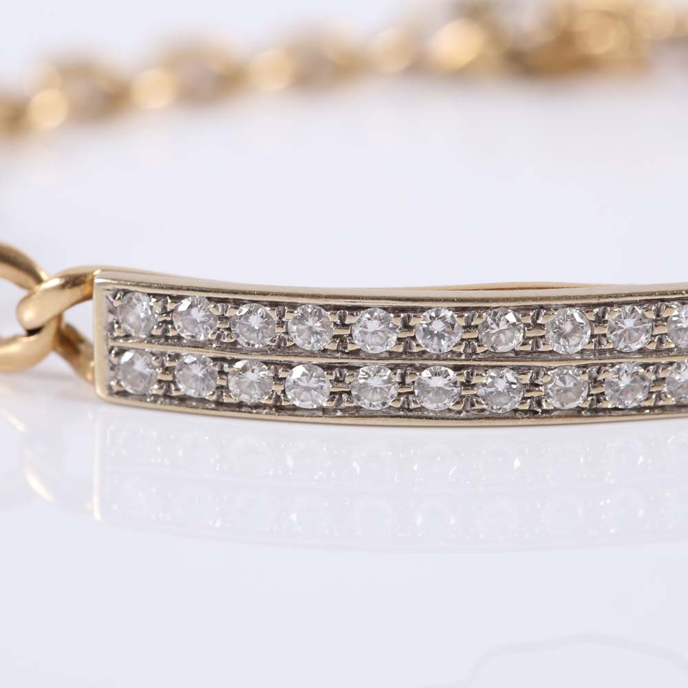 14K Yellow Gold Double Row 1.00 CTW Diamond Link Braclet