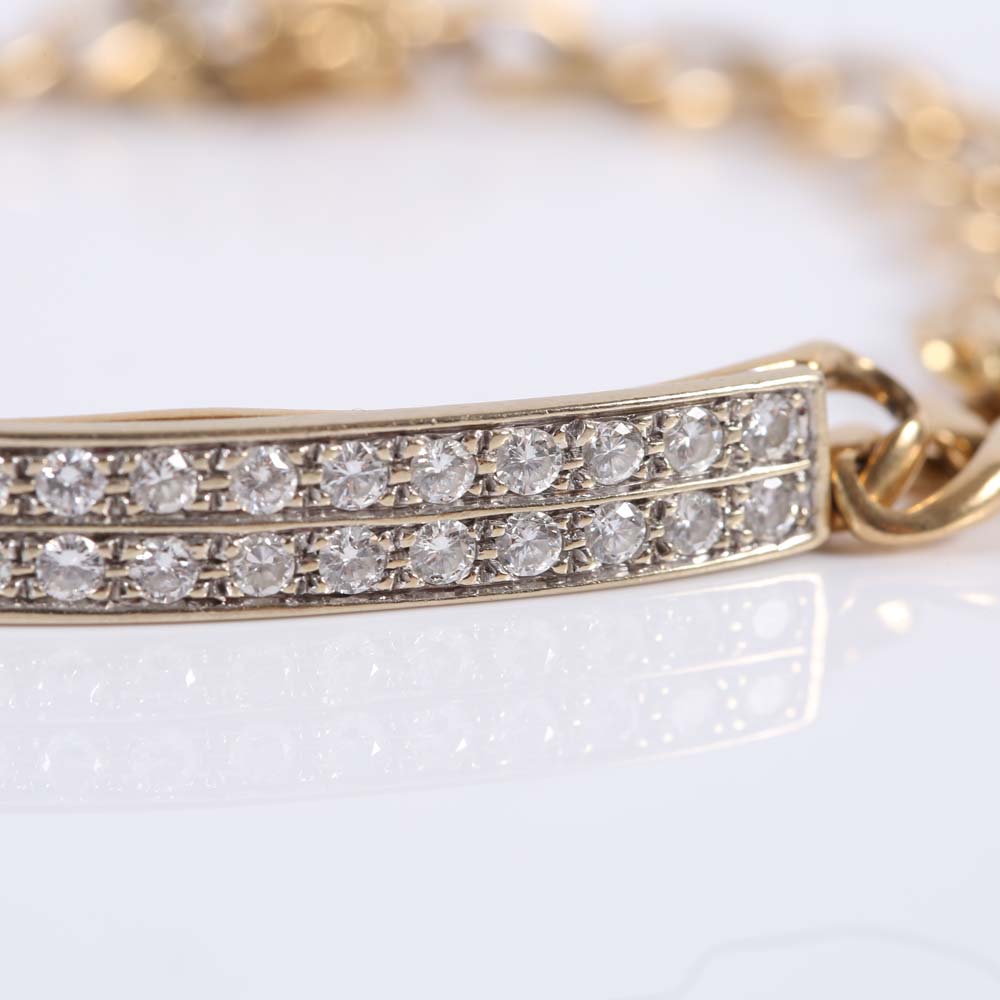 14K Yellow Gold Double Row 1.00 CTW Diamond Link Braclet