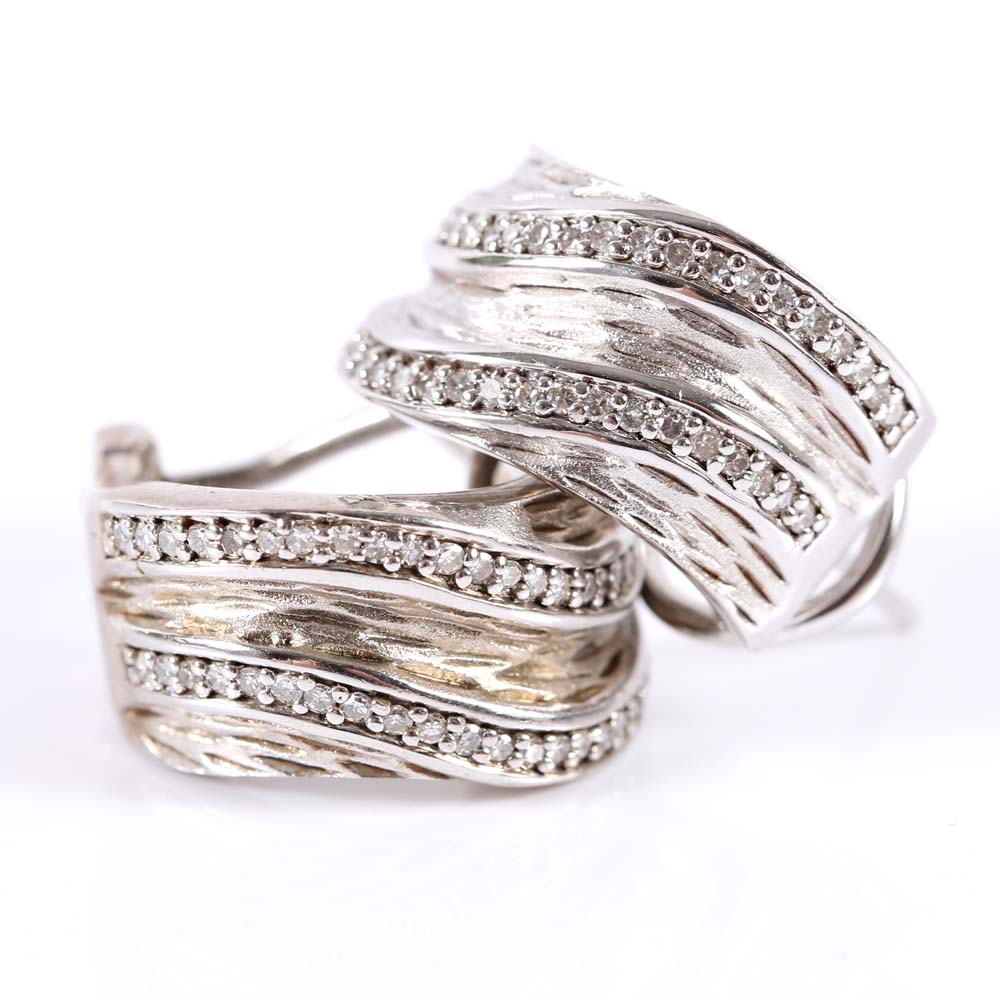 Effy Sterling Silver and Diamond Hoop Earrings