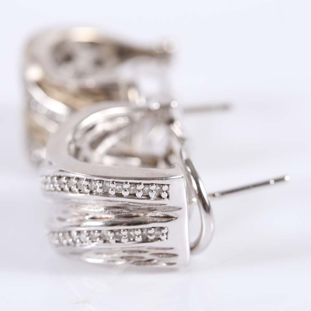 Effy Sterling Silver and Diamond Hoop Earrings
