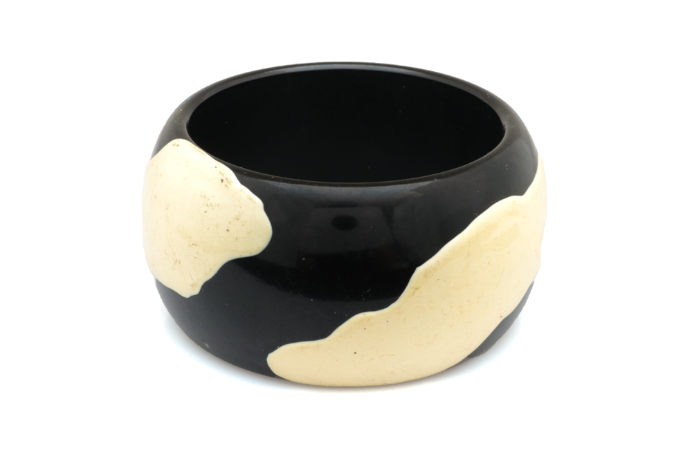 Wide Black and Cream Resin Bangle Bracelet