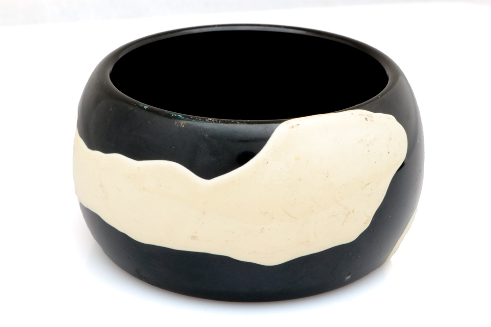 Wide Black and Cream Resin Bangle Bracelet