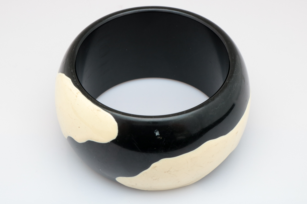Wide Black and Cream Resin Bangle Bracelet