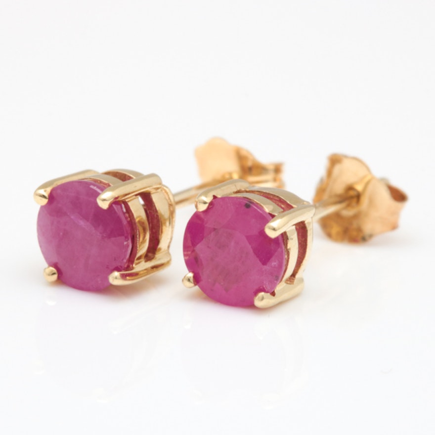 14K Yellow Gold and 1.30 CTW Ruby Stud Earrings