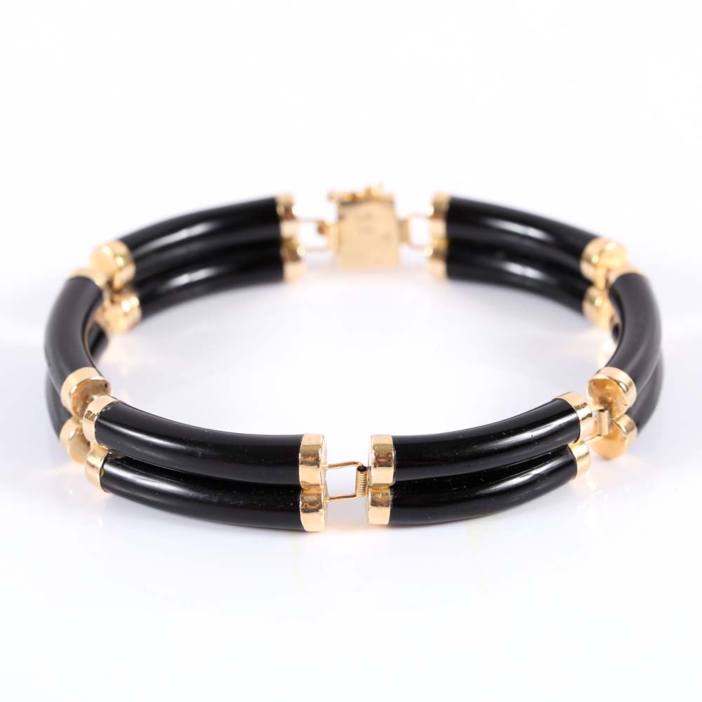 14K Yellow Gold Double Row Onyx Bracelet