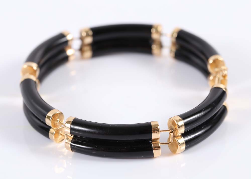 14K Yellow Gold Double Row Onyx Bracelet
