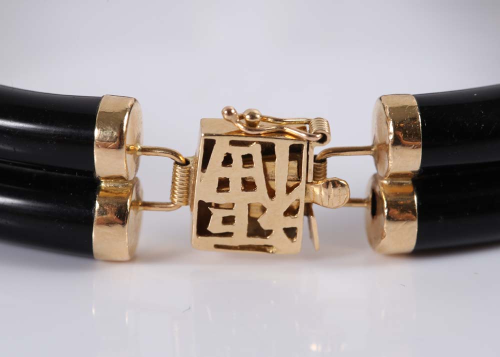 14K Yellow Gold Double Row Onyx Bracelet
