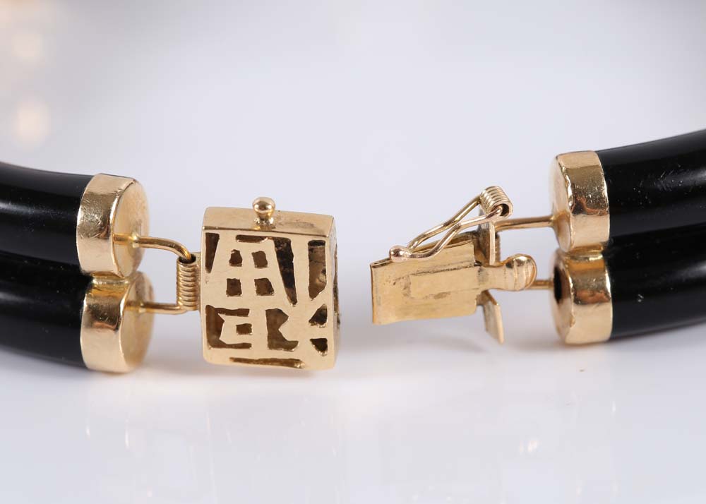 14K Yellow Gold Double Row Onyx Bracelet