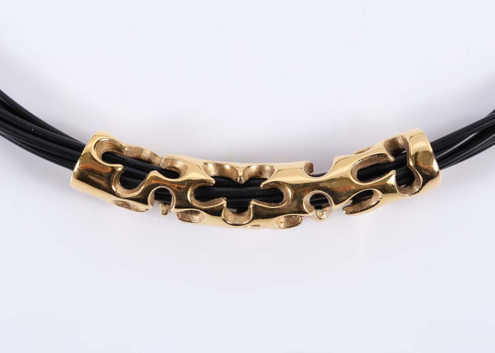 14K Yellow Gold and Black Cord Necklace
