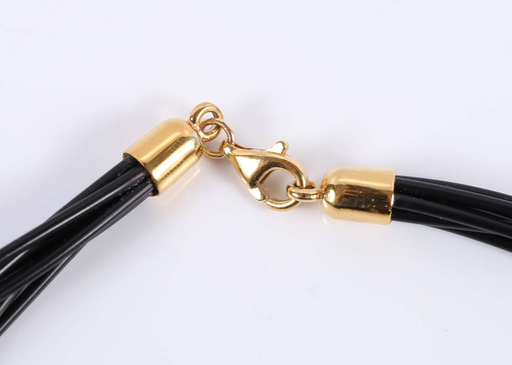 14K Yellow Gold and Black Cord Necklace