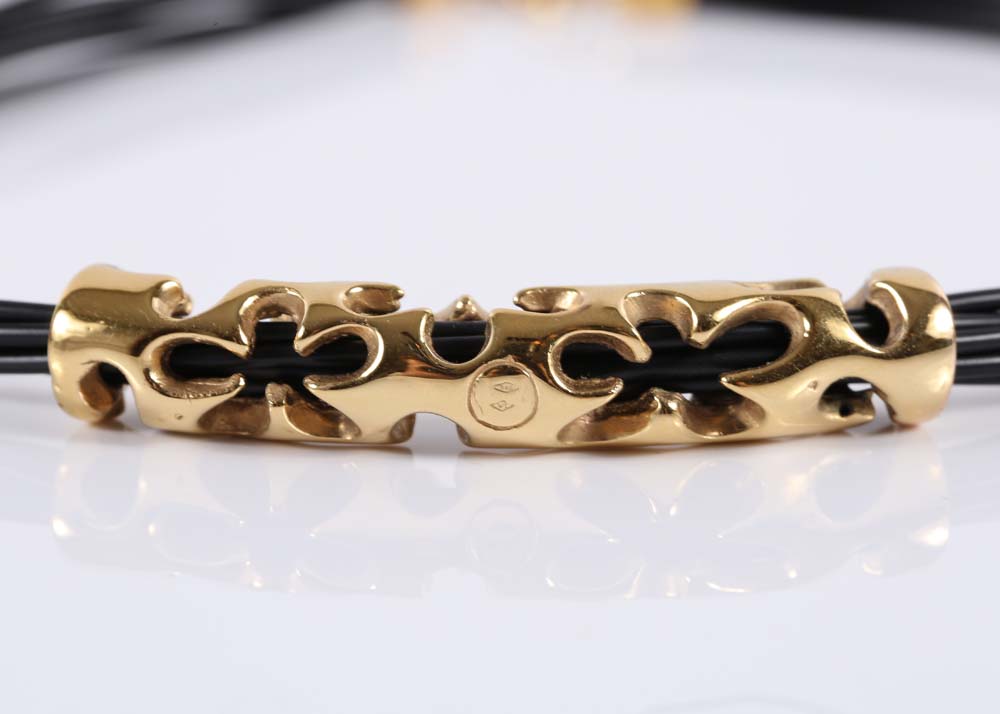 14K Yellow Gold and Black Cord Necklace