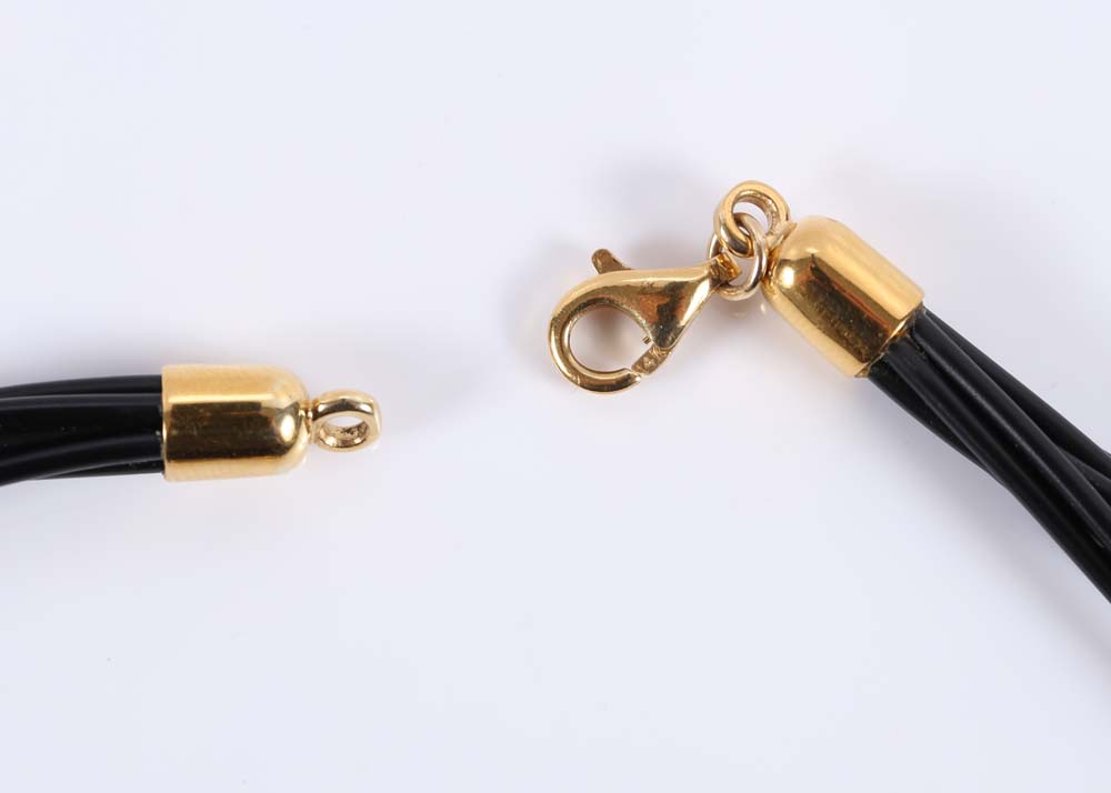 14K Yellow Gold and Black Cord Necklace