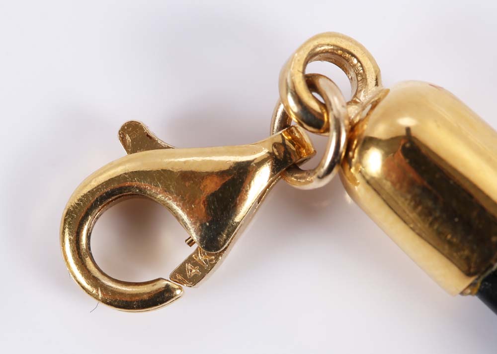 14K Yellow Gold and Black Cord Necklace