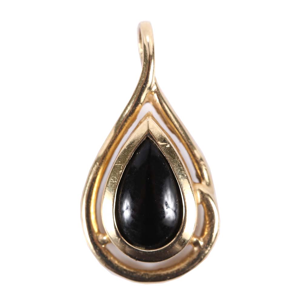 14K Yellow Gold Black Onyx Pendant