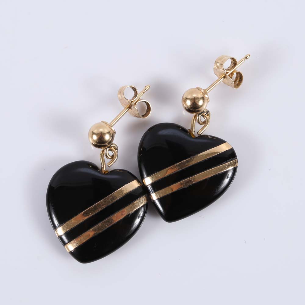 14K Yellow Gold and Onyx Earrings
