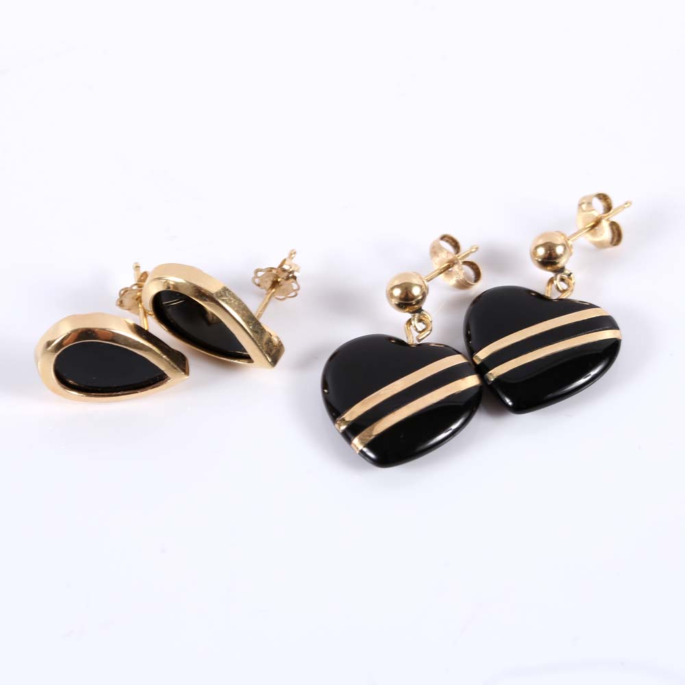 14K Yellow Gold and Onyx Earrings