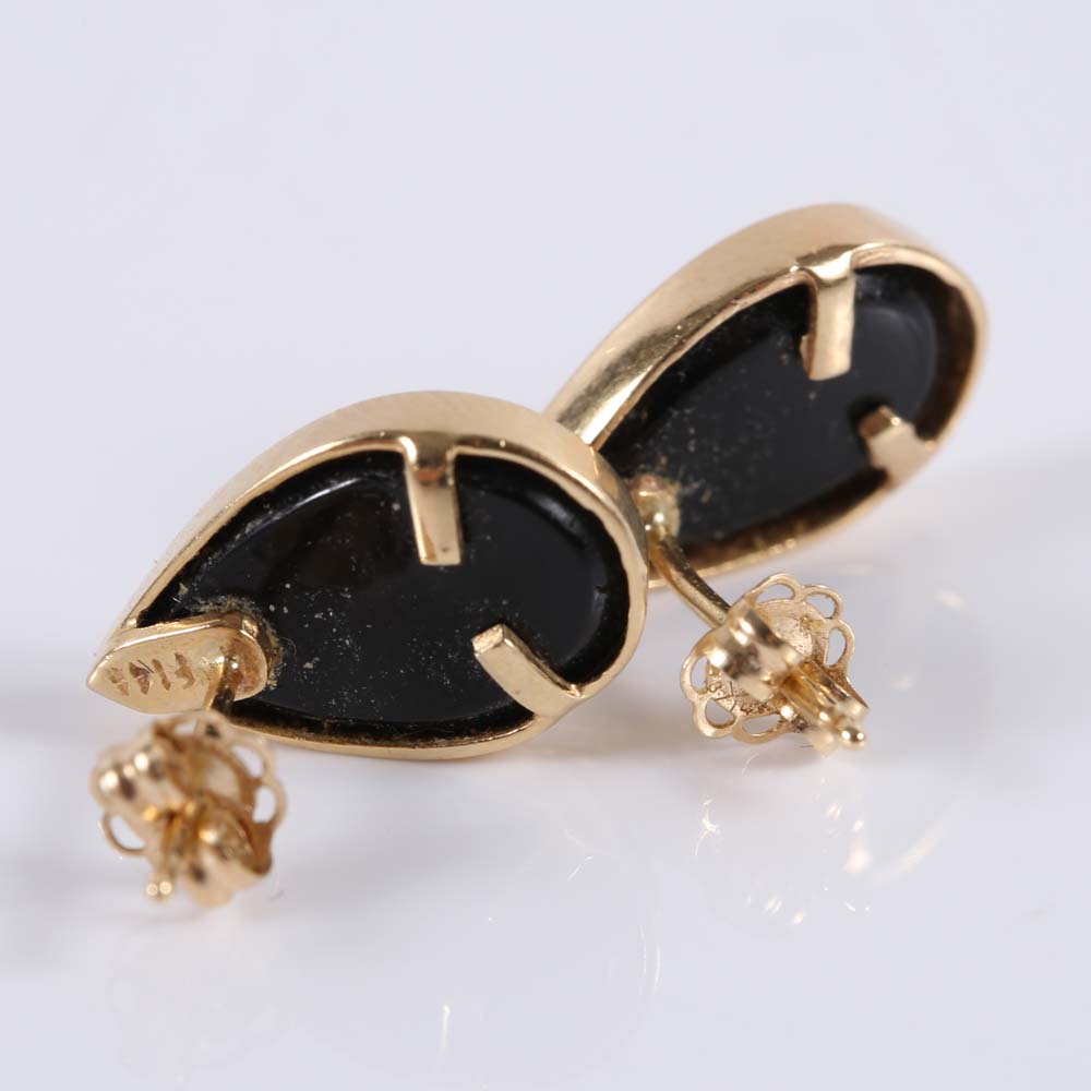 14K Yellow Gold and Onyx Earrings