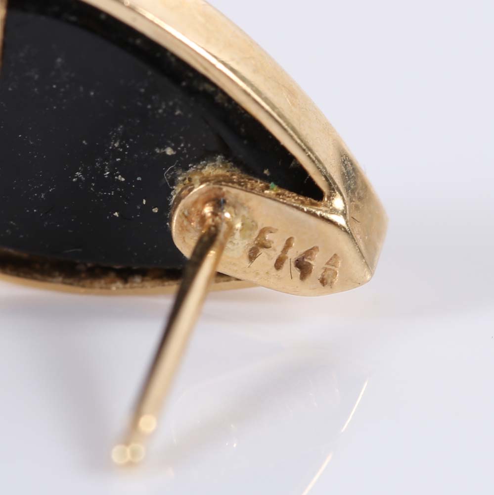 14K Yellow Gold and Onyx Earrings