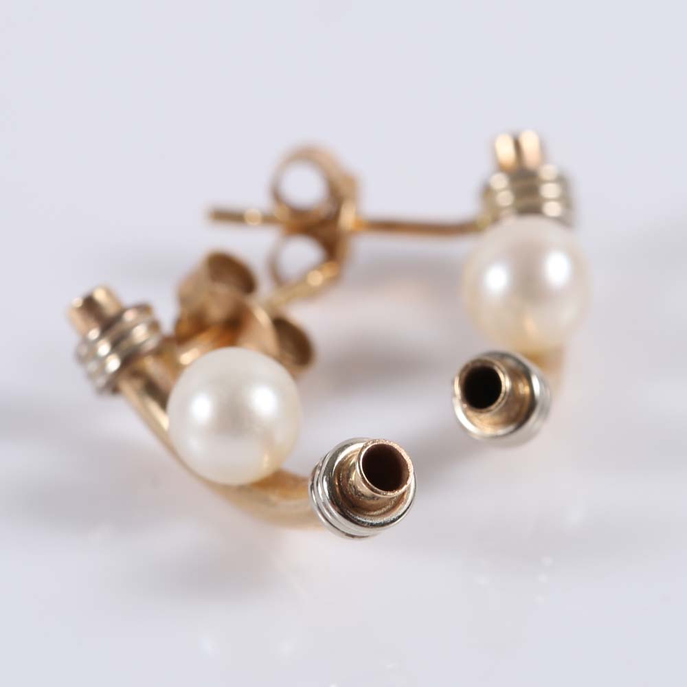 10K Yellow and White Gold Cultured Pearl Earrrings