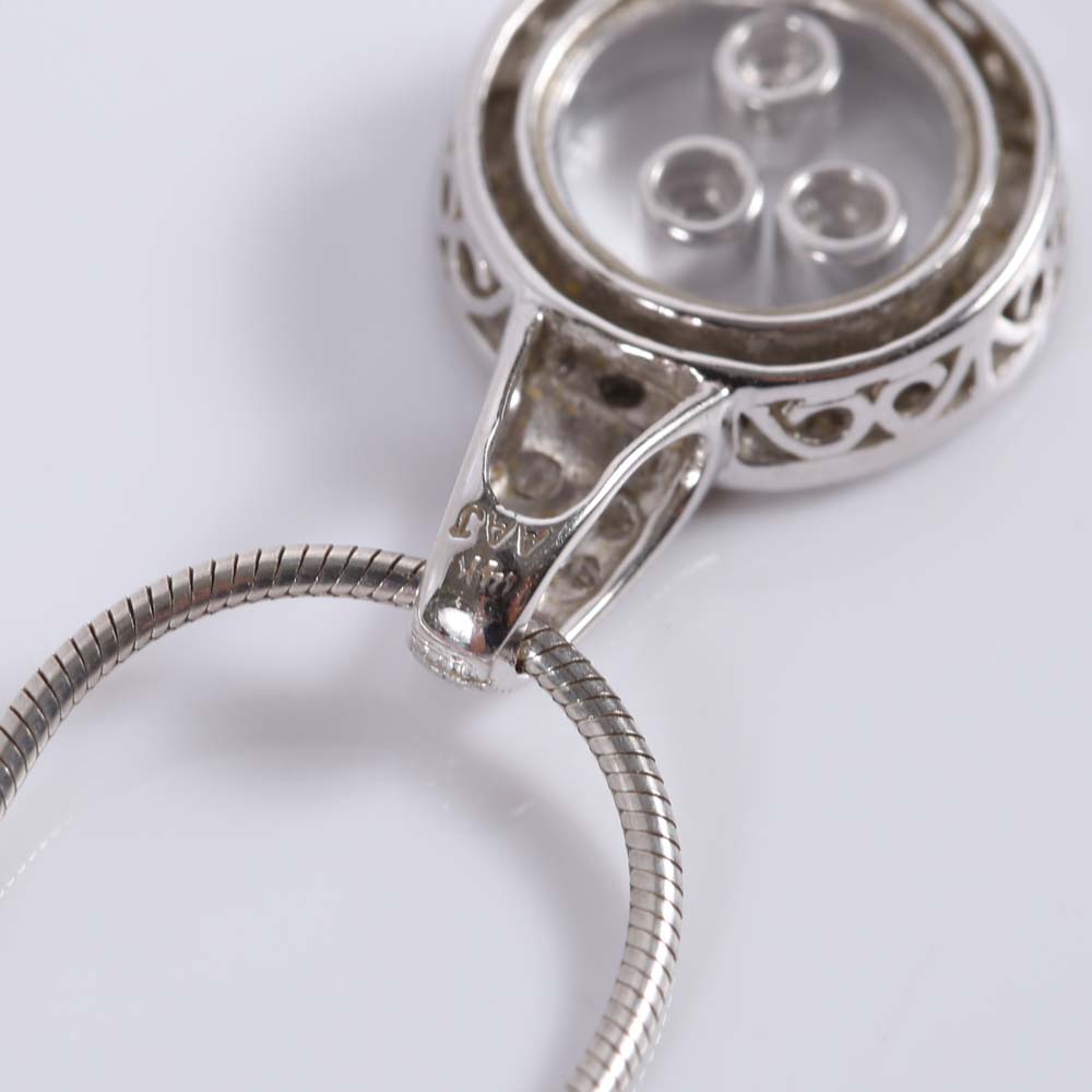 14K White Gold Floating Diamond Pendant Necklace