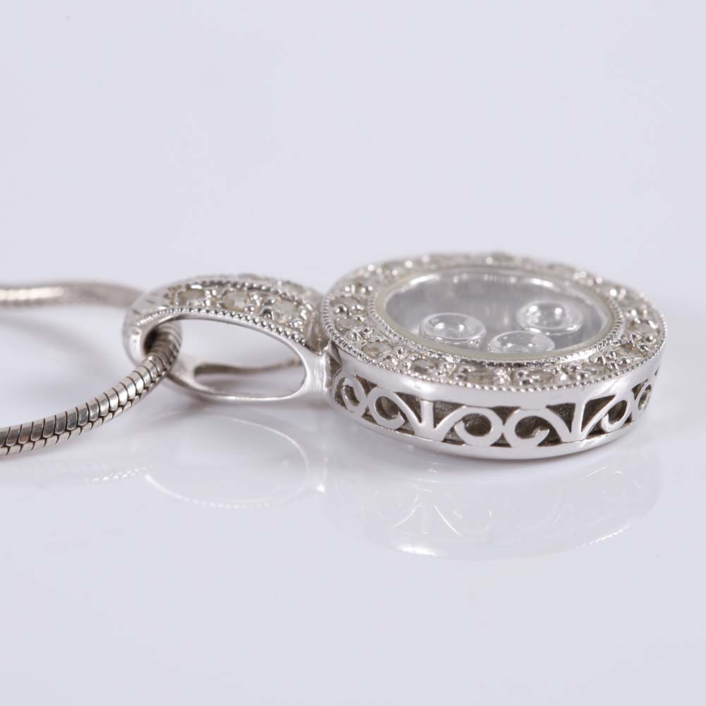 14K White Gold Floating Diamond Pendant Necklace