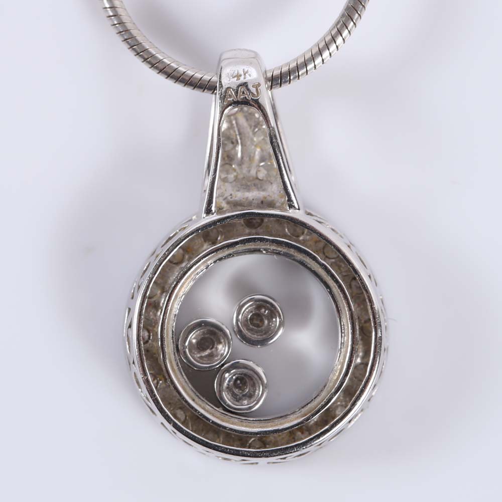 14K White Gold Floating Diamond Pendant Necklace