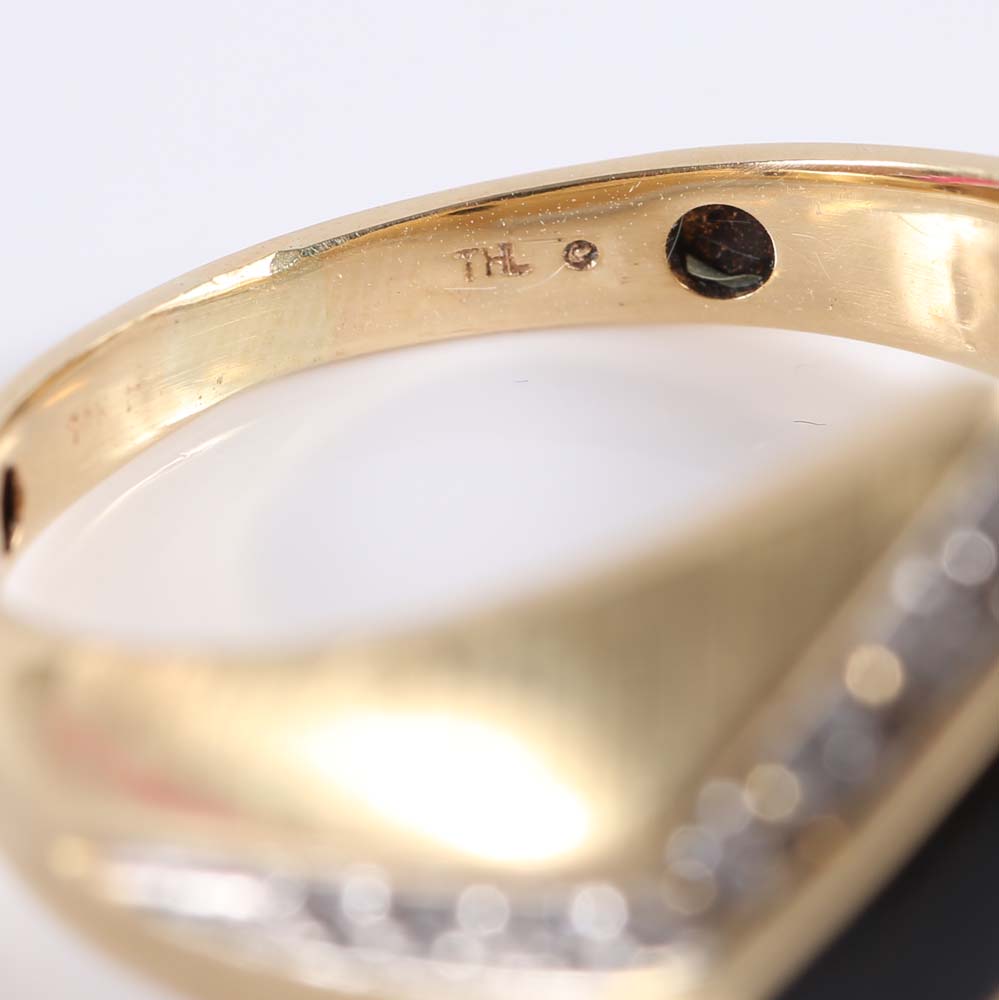 14K Yellow Gold Black Onyx and Diamond Bypass Ring