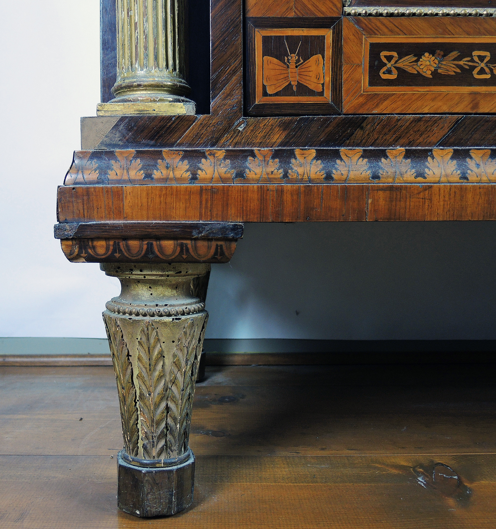 19th Century Italian Marquetry Inlaid Cabinet with Castle Scene