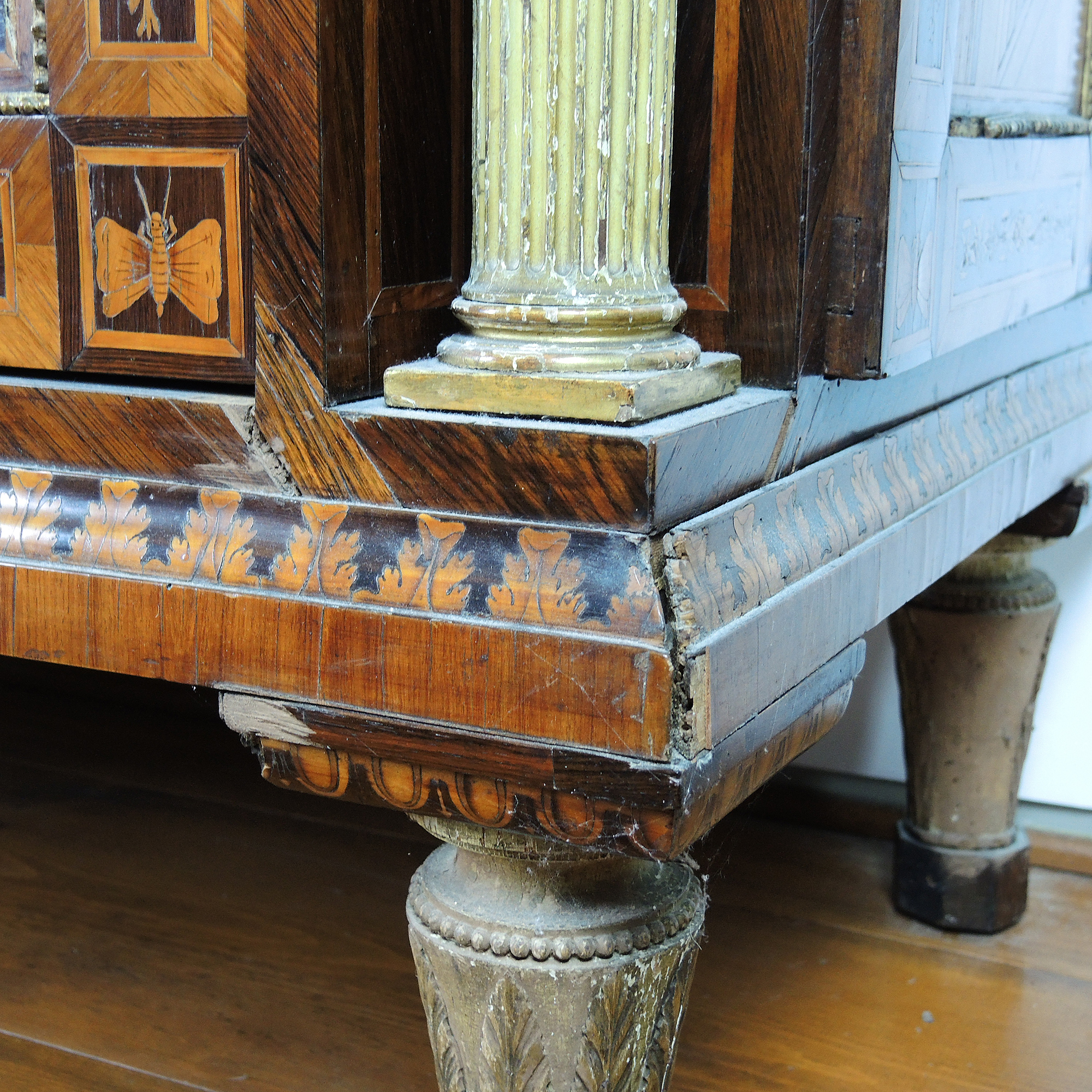 19th Century Italian Marquetry Inlaid Cabinet with Castle Scene