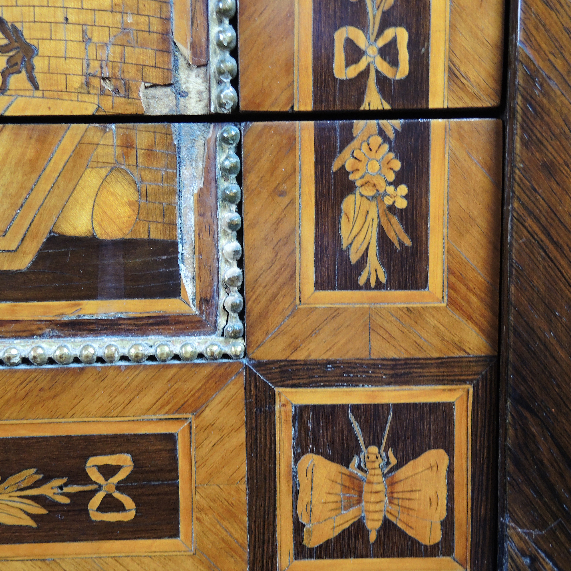 19th Century Italian Marquetry Inlaid Cabinet with Castle Scene