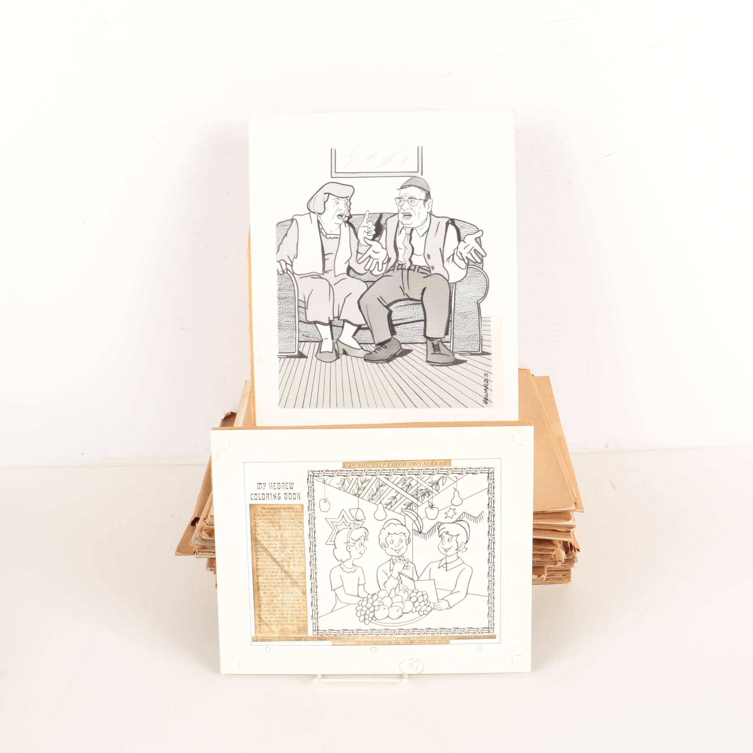 Ink Illustrations on Paper Featuring Howard Spielman