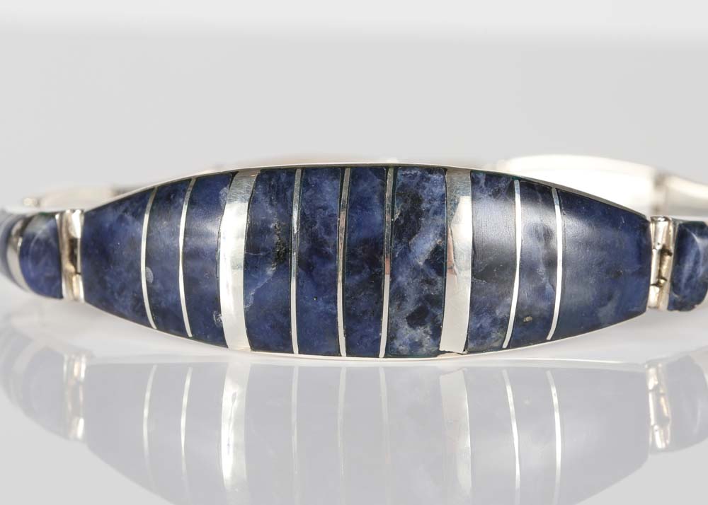 Sterling Silver Bracelet with Sodalite Inlay