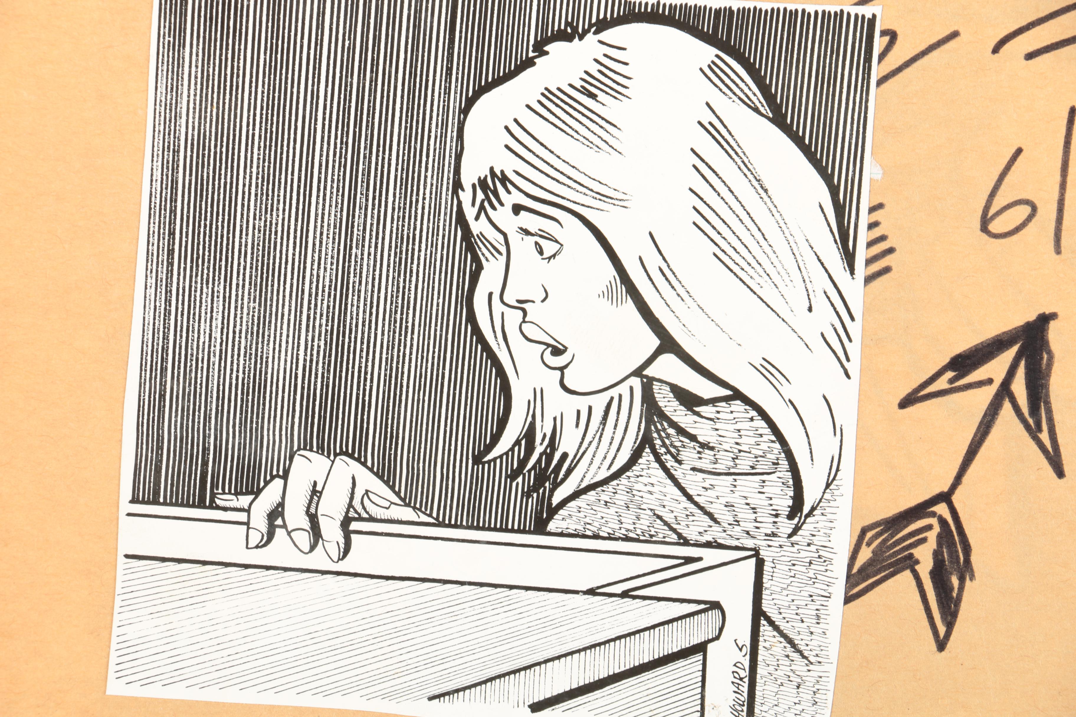 Ink Illustrations on Paper Featuring Howard Spielman