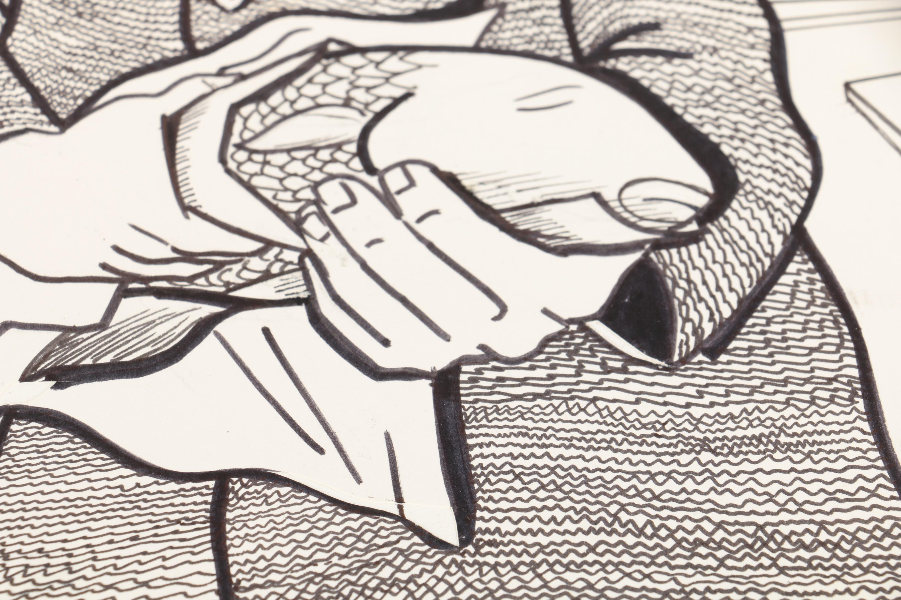 Ink Illustrations on Paper Featuring Howard Spielman