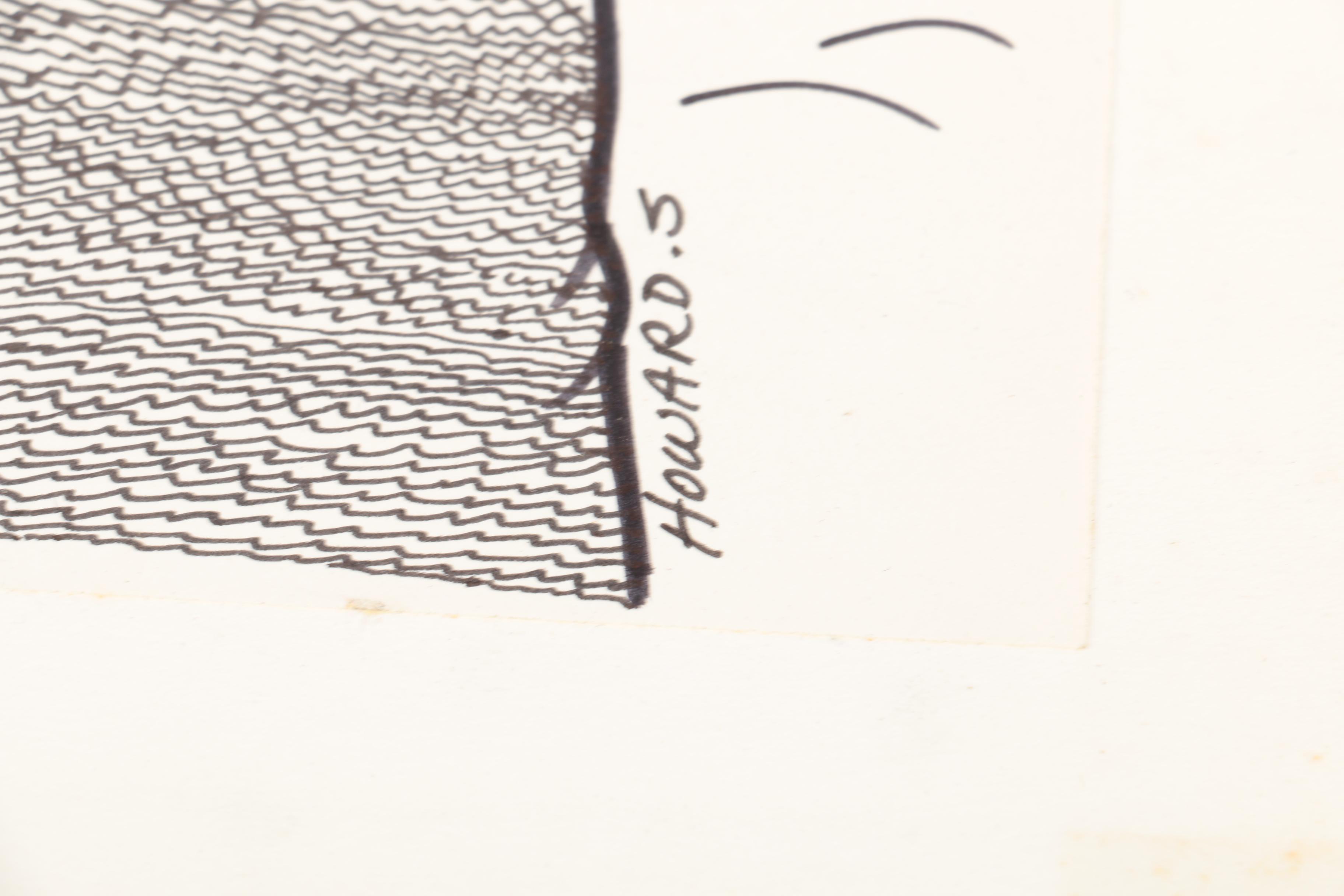 Ink Illustrations on Paper Featuring Howard Spielman