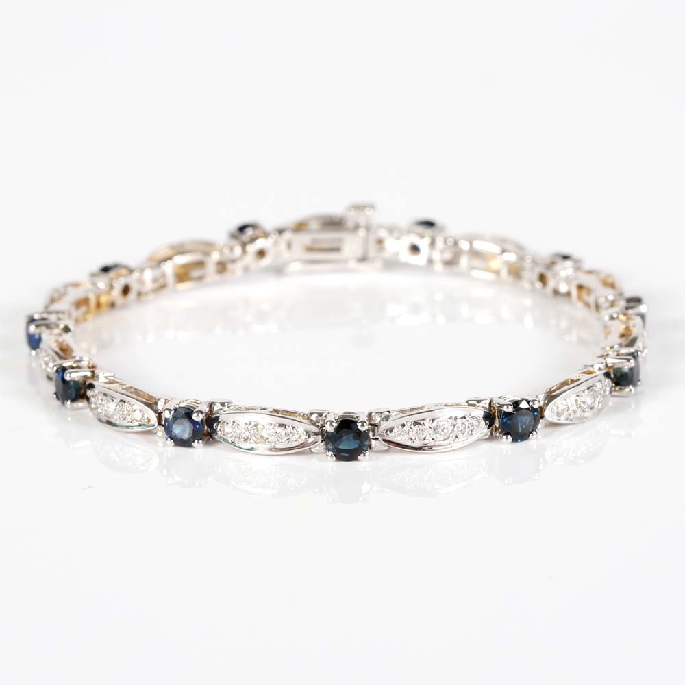 14K White Gold 4.00 CTW Sapphire and Diamond Braclet