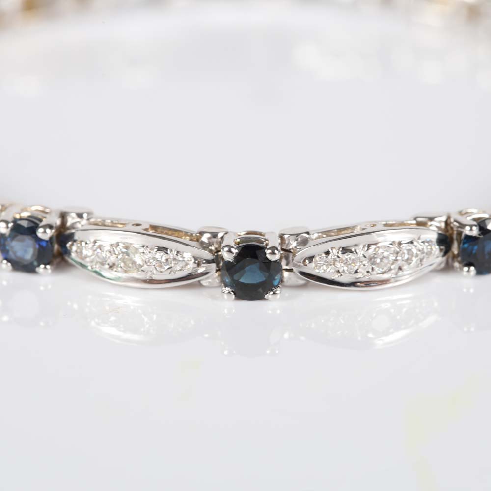14K White Gold 4.00 CTW Sapphire and Diamond Braclet