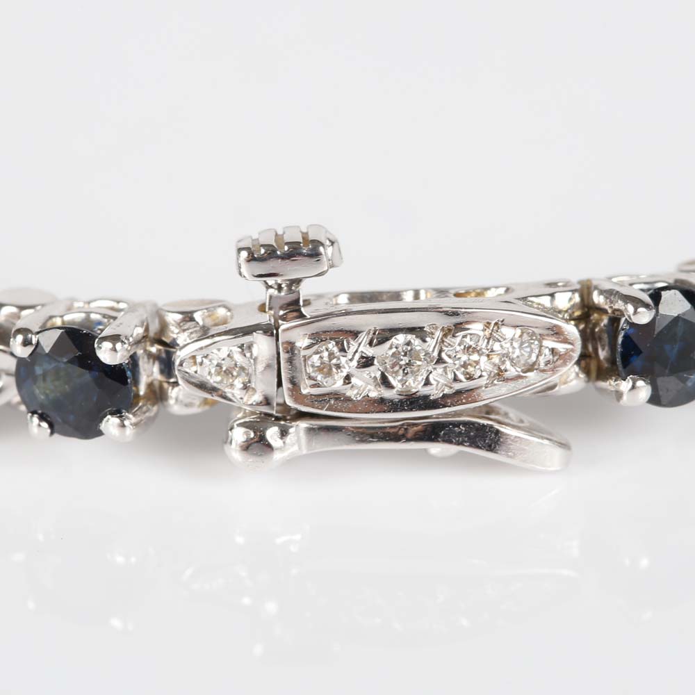 14K White Gold 4.00 CTW Sapphire and Diamond Braclet