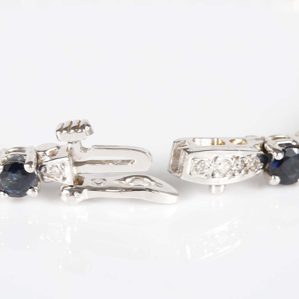 14K White Gold 4.00 CTW Sapphire and Diamond Braclet