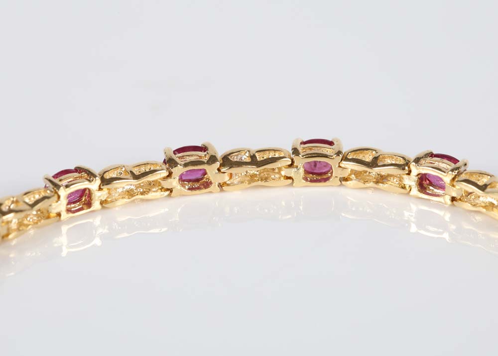 14K Yellow Gold 2.55 CTW Ruby and Diamond Tennis Bracelet
