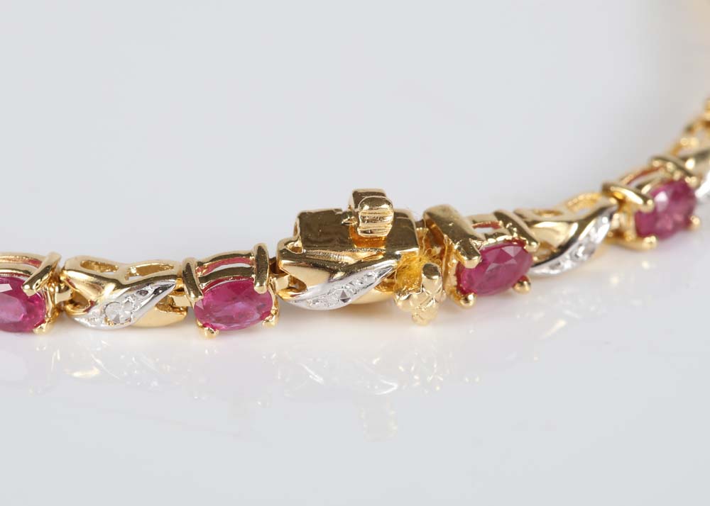 14K Yellow Gold 2.55 CTW Ruby and Diamond Tennis Bracelet