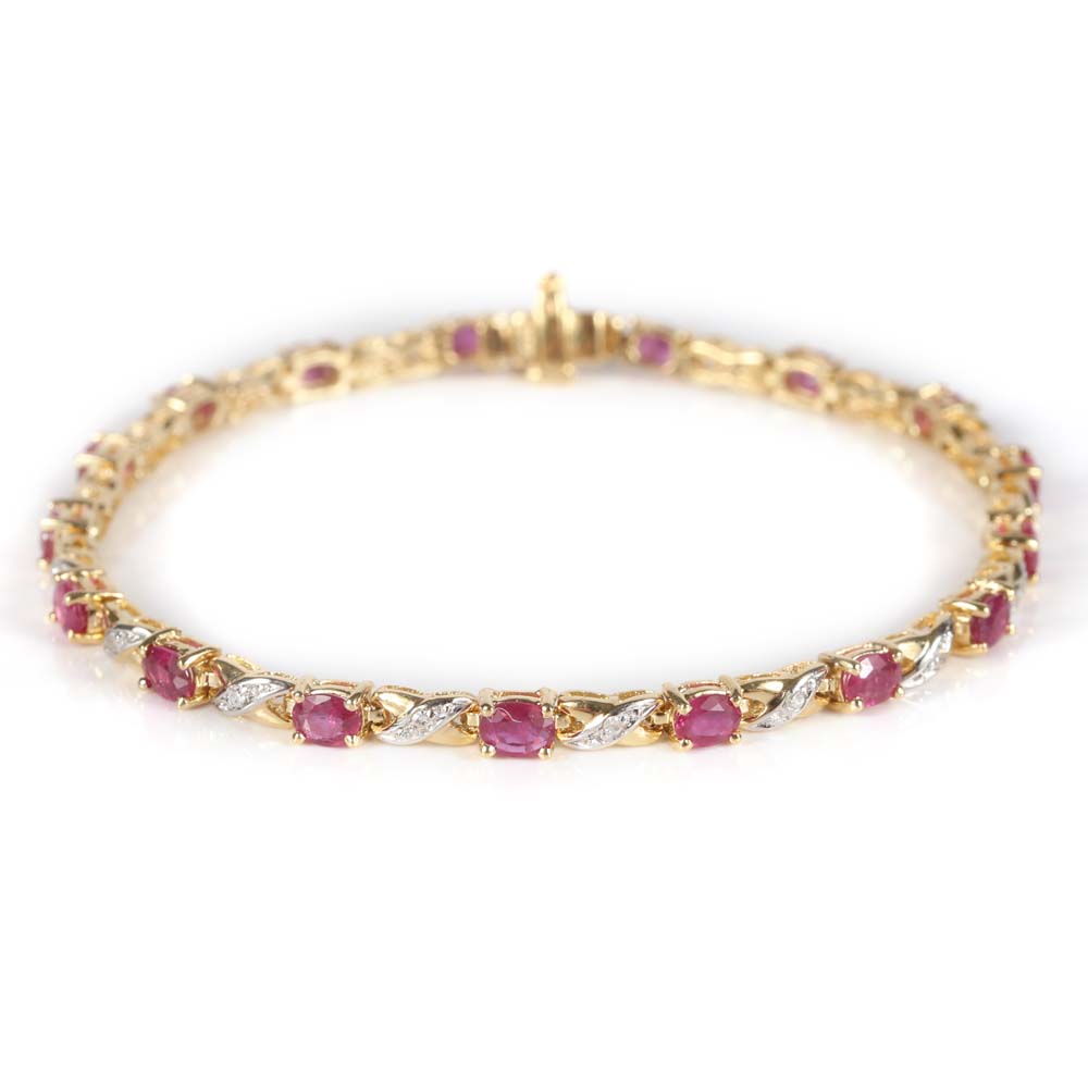 14K Yellow Gold 2.55 CTW Ruby and Diamond Tennis Bracelet