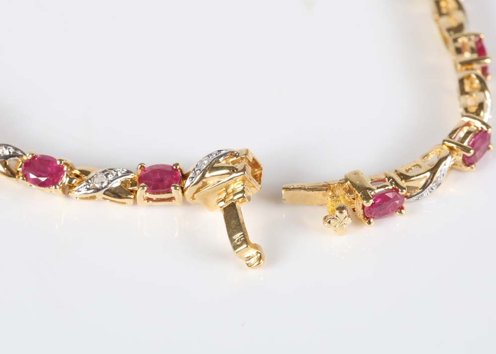 14K Yellow Gold 2.55 CTW Ruby and Diamond Tennis Bracelet