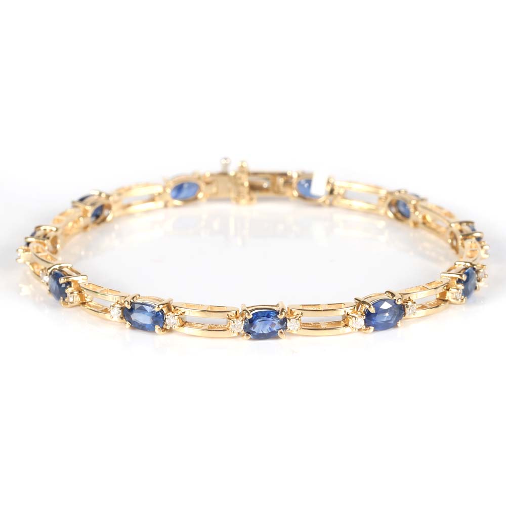 14K Yellow Gold 6.75 CTW Sapphire and Diamond Tennis Bracelet