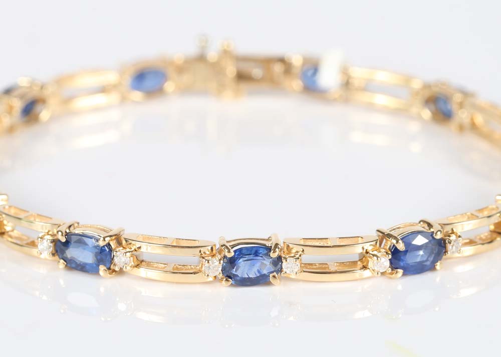 14K Yellow Gold 6.75 CTW Sapphire and Diamond Tennis Bracelet